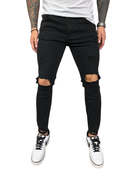 Men's Skinny-Fit Stretch Ripped Denim Jeans - Almas