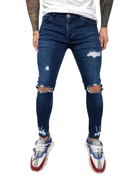 Men's Skinny-Fit Stretch Ripped Denim Jeans - Almas