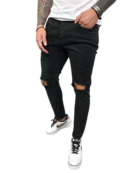 Men's Skinny-Fit Stretch Ripped Denim Jeans - Almas