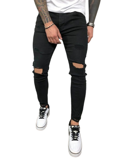 Men's Skinny-Fit Stretch Ripped Denim Jeans - Almas