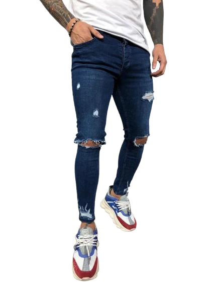 Men's Skinny-Fit Stretch Ripped Denim Jeans - Almas