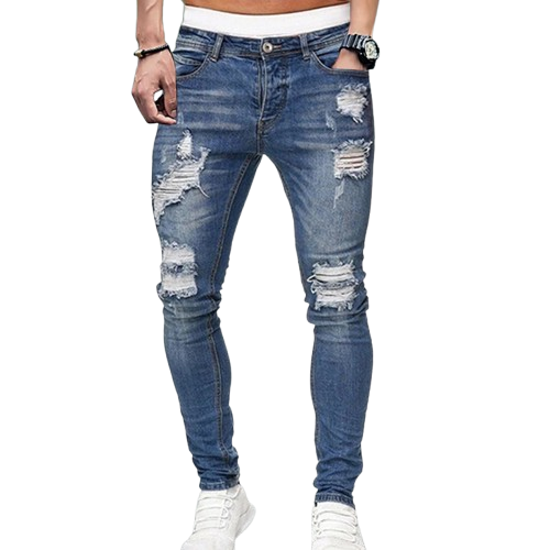 Men's Skinny-Fit Stretch Ripped Denim Jeans - Gevora