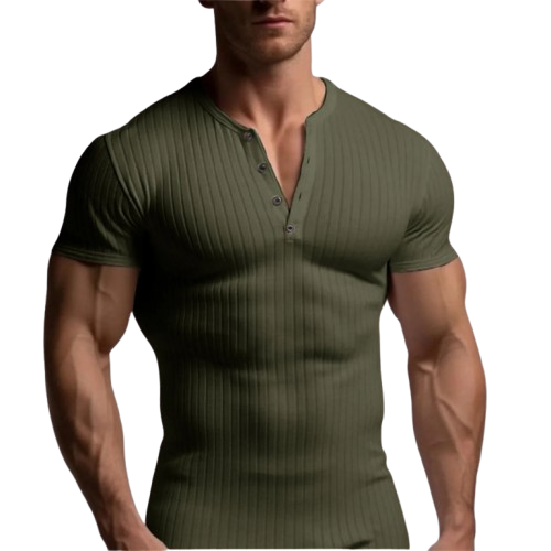 Muscle-Fit Button-Up V-Neck