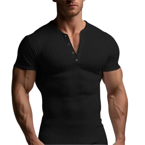 Muscle-Fit Button-Up V-Neck