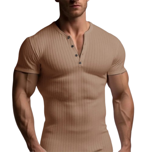 Muscle-Fit Button-Up V-Neck