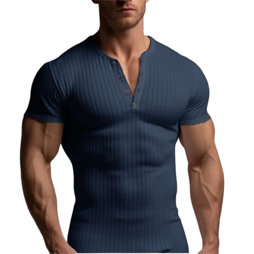 Muscle-Fit Button-Up V-Neck