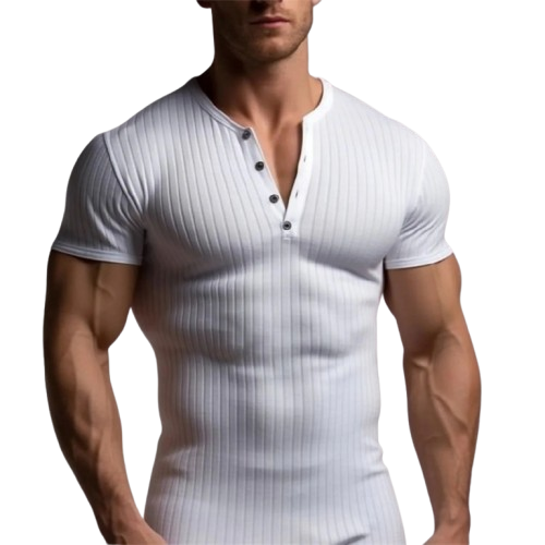 Muscle-Fit Button-Up V-Neck